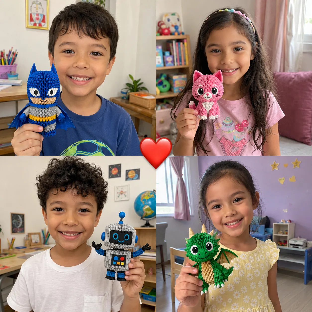 Crianças felizes montando brinquedos de papel