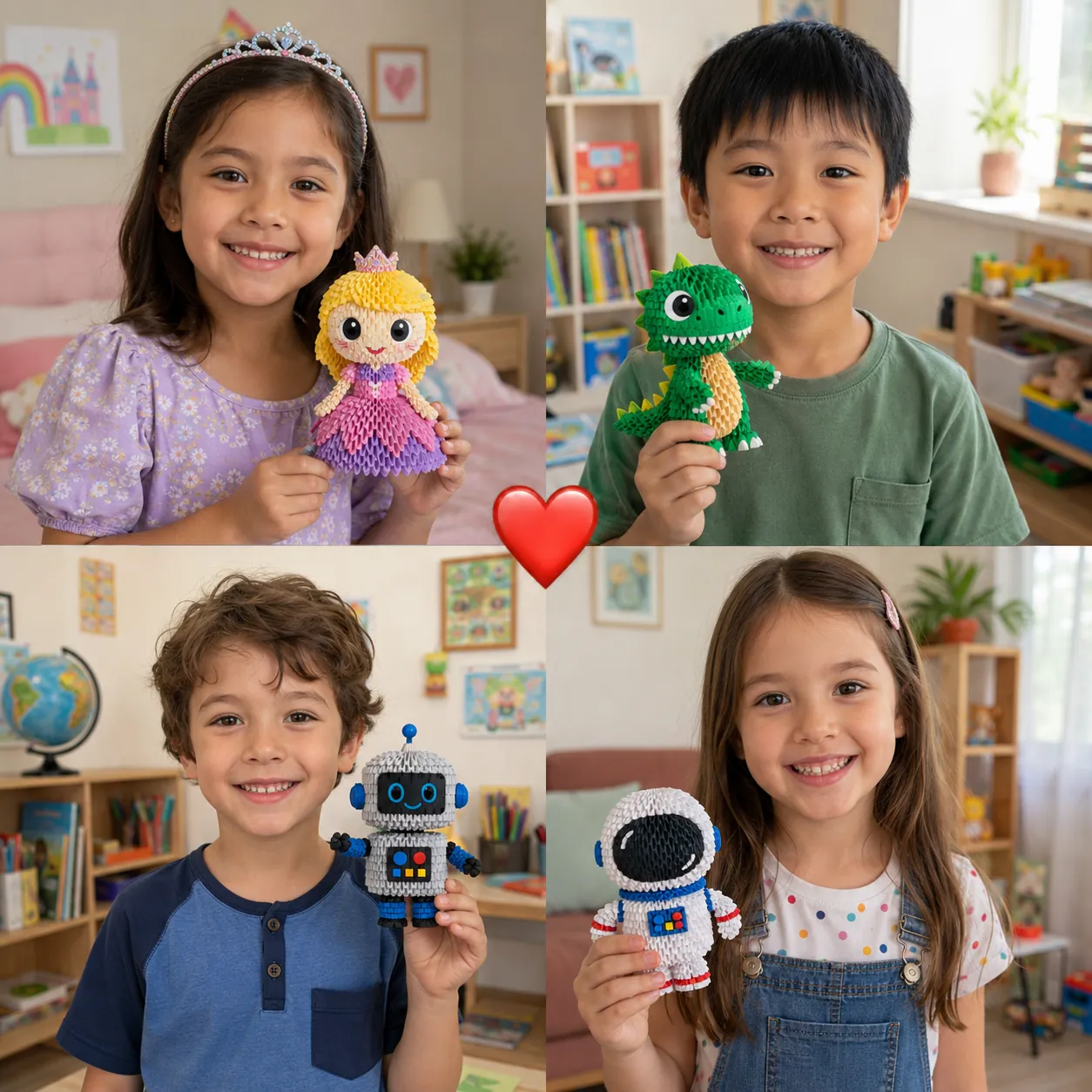 Crianças brincando com brinquedos de papel